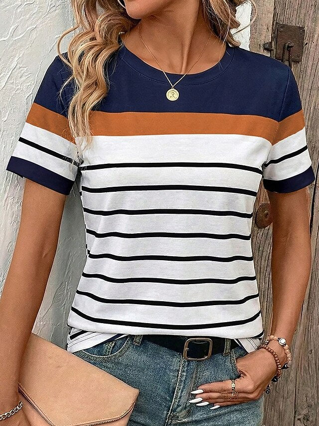 Women's T Shirt Print Graphic Striped Vintage Stylish