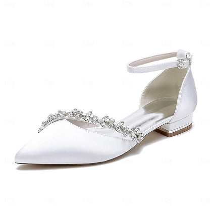 Flats Elegant Women's Toe White Pointed Wedding Satin –