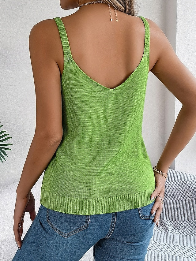 Women's Ribbed Knit Tops Tank Top Tee Top Metal buckle