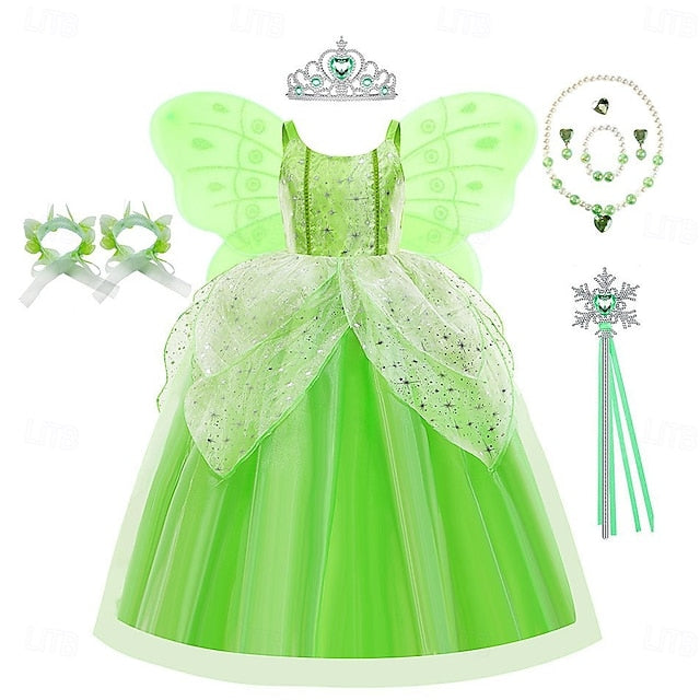 Flower Dress Princess Tiana Bell Tinker Girl Fairytale Theme