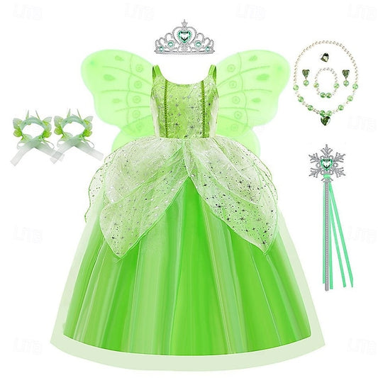 Flower Dress Princess Tiana Bell Tinker Girl Fairytale Theme