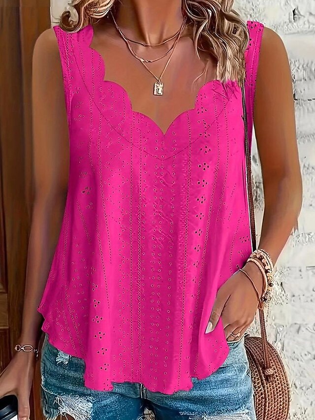 Women's Texture Blouse Eyelet Top Pointelle Tee Blouse