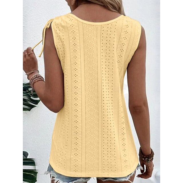 Women's Tank Top Eyelet Buttons Plain Fashion Stylish