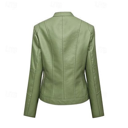 Comfortable Zipper Faux Women's Leather Jacket Pocket