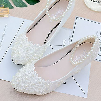 Heels Decorated Floral – White Wedding Pearl Women's Lace