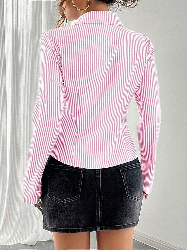 Women's Shirt Blouse Patchwork Buttons Striped Elegant