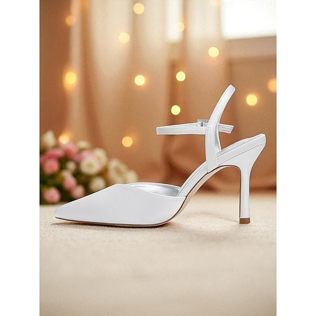 Ankle Heels - Stiletto with Strap Satin Green Women's