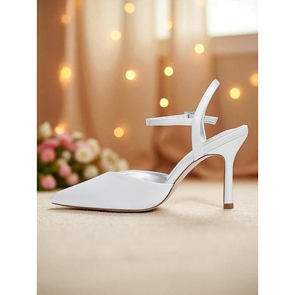 Ankle Heels - Stiletto with Strap Satin Green Women's