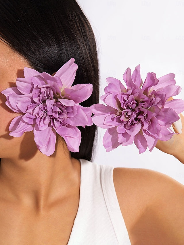 - Women's Drop Oversized Statement Flower Floral Earrings