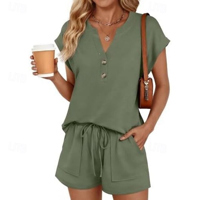Women's Two Piece Sets Shorts Sets Short Sleeve V Neck