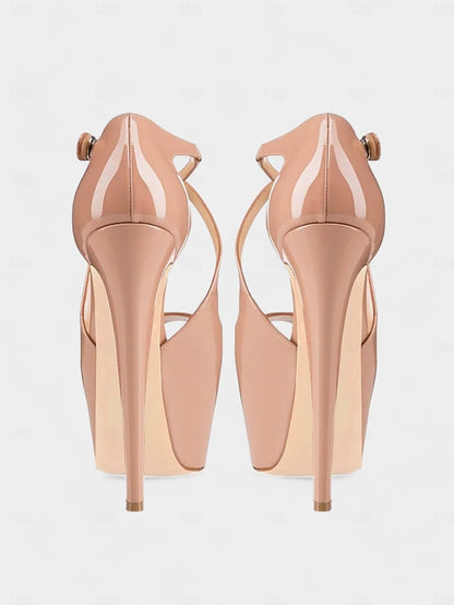 Red Leather Black Patent Heels Cross and Platform Stiletto with