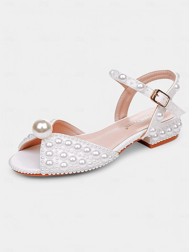 Low White Heel – Pearl-Embellished Sandals Women's