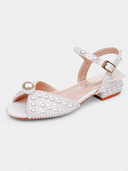 Low White Heel – Pearl-Embellished Sandals Women's