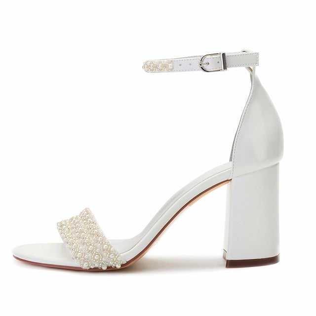 Strap Ivory Women's White Embellished Pearl Ankle Block