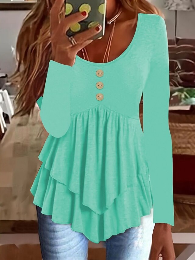 Women's Blouse Peplum Solid Color Stylish Casual Long