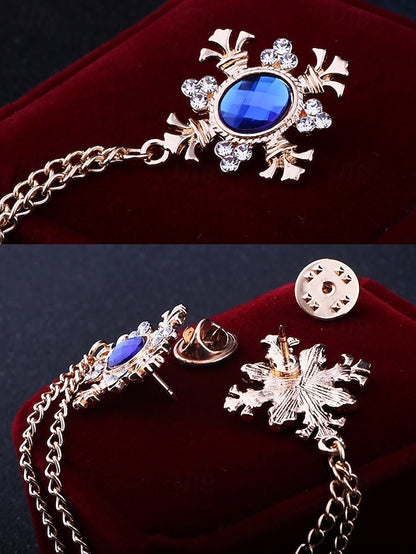 Blue – Gem Double Collar Brooch Elegant Chain Vintage