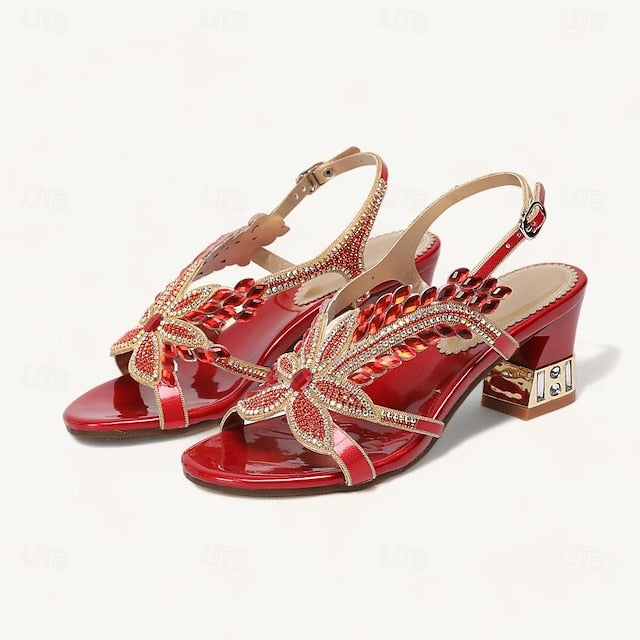 Round Rhinestone Women's Sandals Party Toe Shoes Wedding