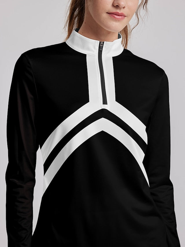Women's Golf Polo Shirt Navy Black Long Sleeve Sun