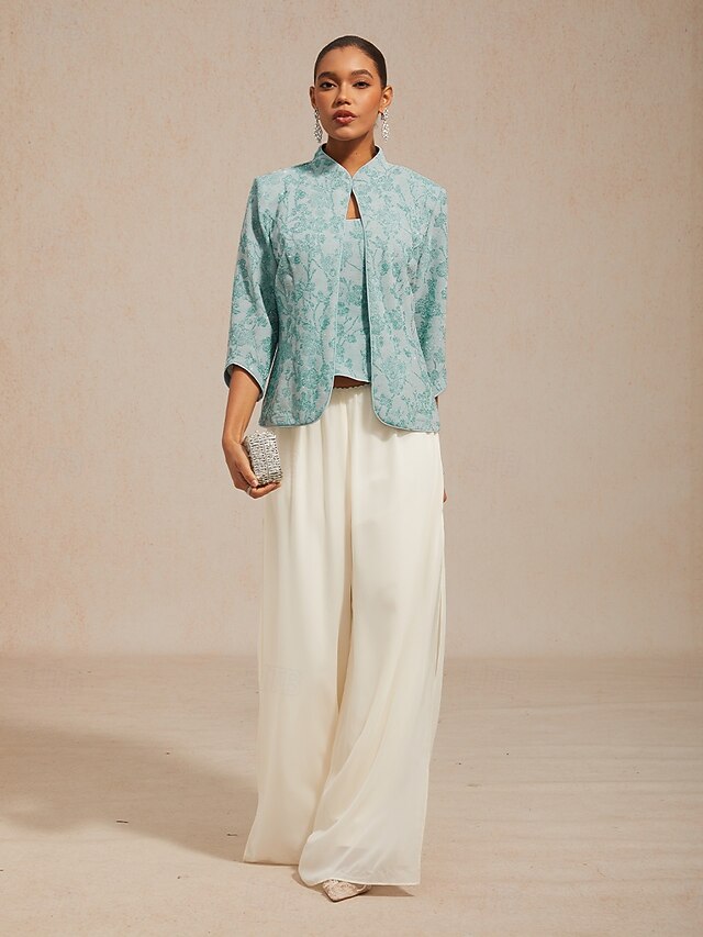 Women's Dressy Tops Floral Paisley Embroidered Elegant 3/4