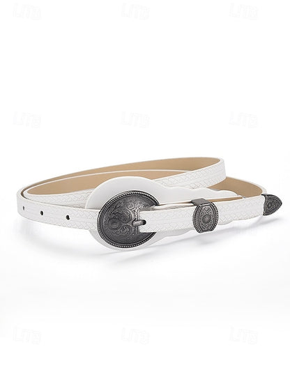 Leather Vintage Women's Faux Belt with Carved Western Waist