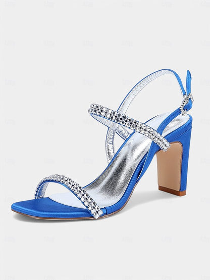 – Bridal Women's Heel Rhinestone Prom Sandals Block White