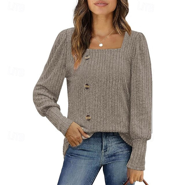 Women's Texture Blouse T Shirt Tee Top Buttons Plain