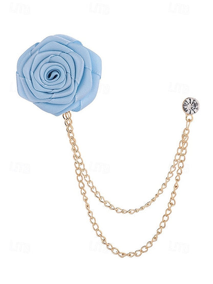 Lapel Elegant Pin – Red Men's Chain with Gold Rose