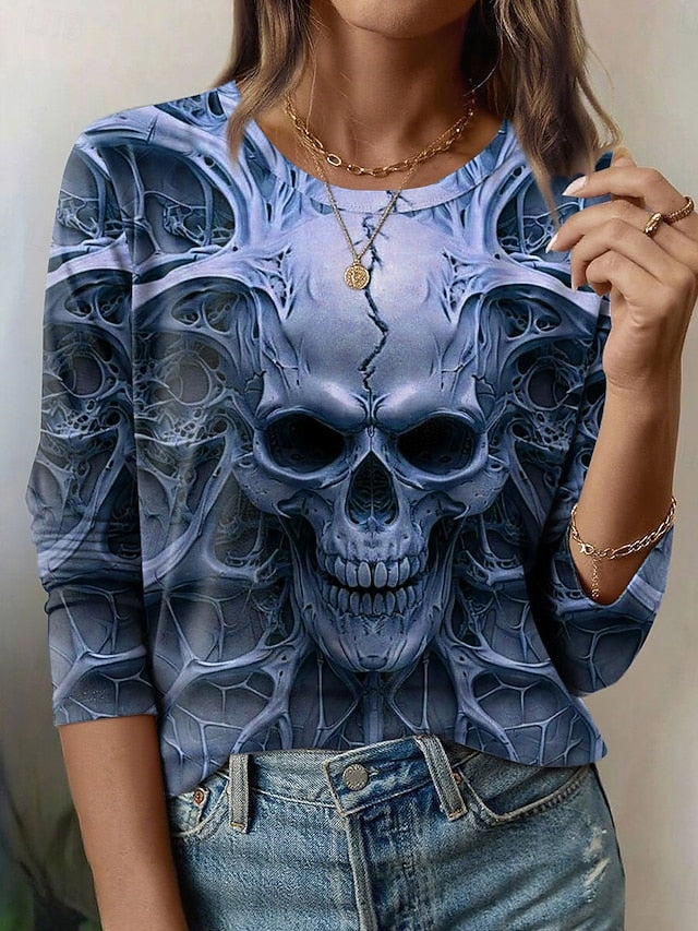 Women's T Shirt Skulls Graphic Vintage Fashion Stylish Long