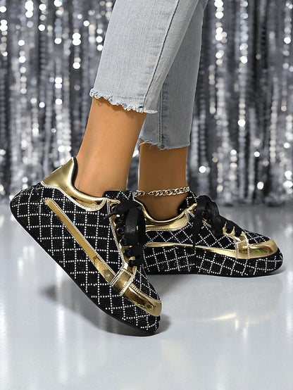 - Women's Quilted Silver Rhinestone Black and Sneakers