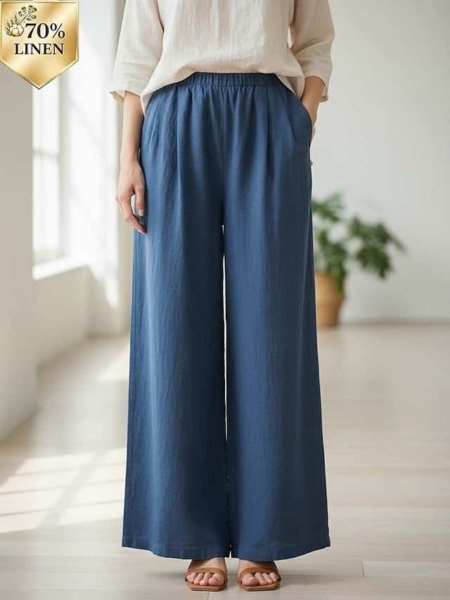70% Linen Women's Linen Pants Culottes Wide Leg Wide Leg