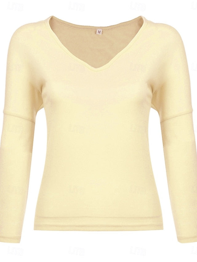 Women's Blouse Solid Color Stylish Casual Long Sleeve V