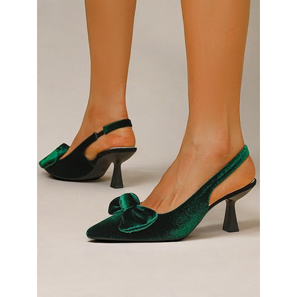 Slingback Women's Velvet Bow Blue with Heels Pointed Toe