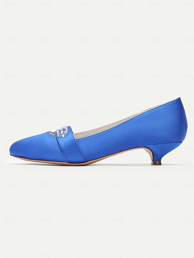 Blue Heels with Women's Rhinestone Kitten Satin