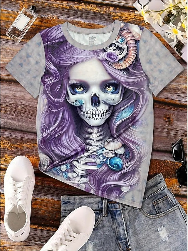 Women's T Shirt Skulls Floral Graphic Vintage Stylish