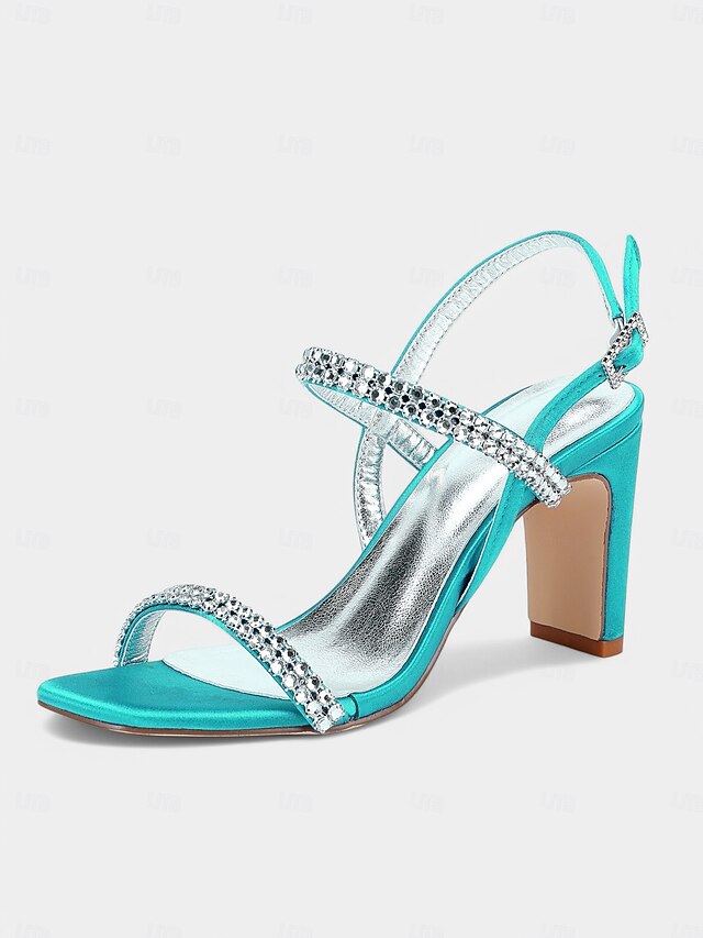 – Bridal Women's Heel Rhinestone Prom Sandals Block White