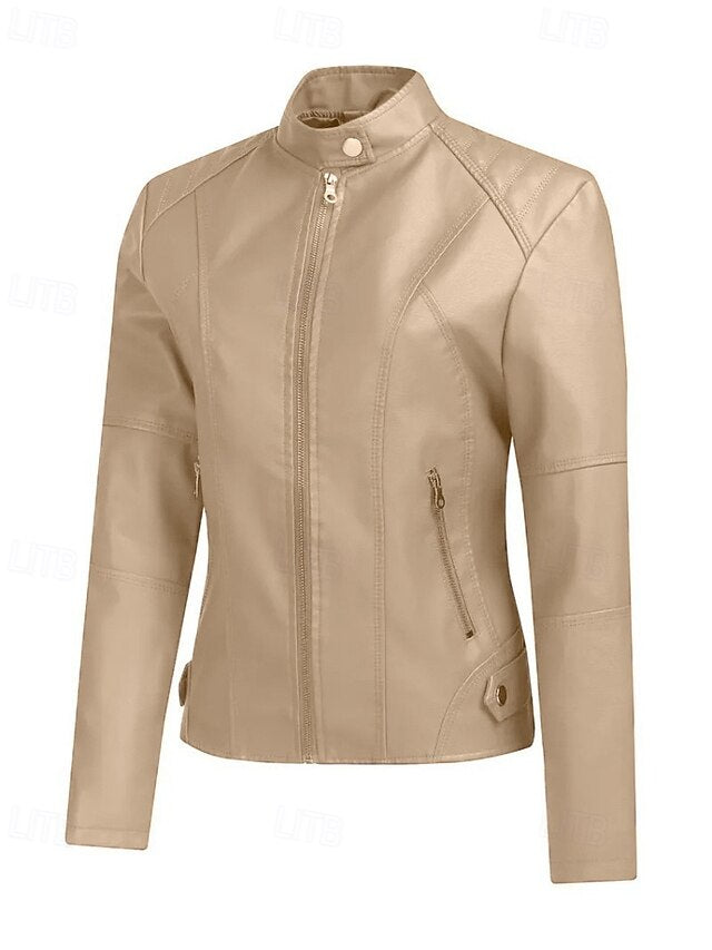 Comfortable Jacket Faux Pocket Zipper Women's Leather
