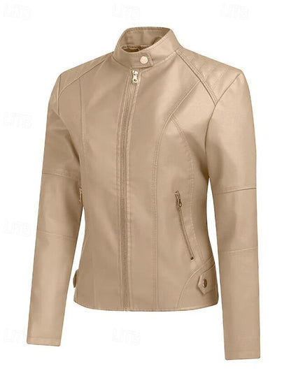 Comfortable Jacket Faux Pocket Zipper Women's Leather