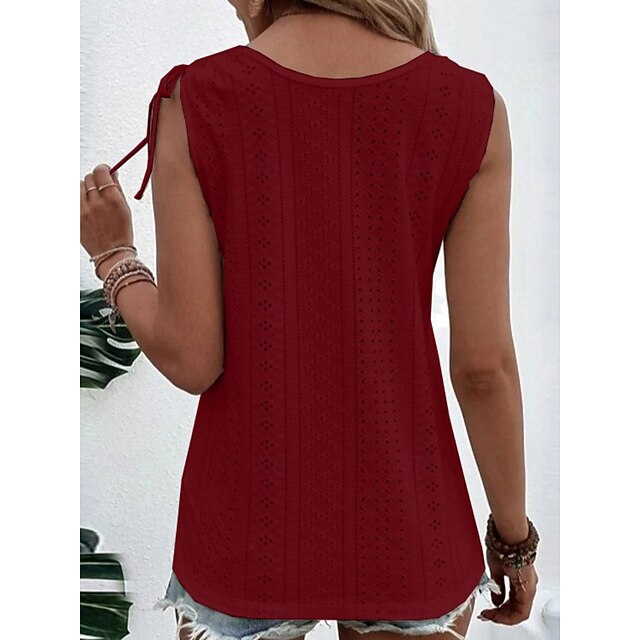 Women's Tank Top Eyelet Buttons Plain Fashion Stylish