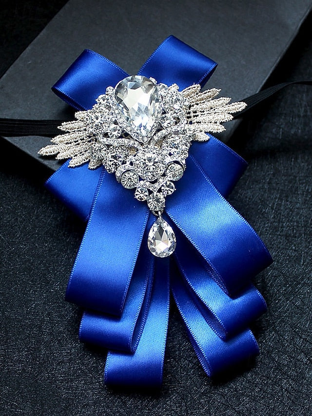 Bow Ribbon Brooch Luxury Pin Elegant Men's Tie - Crystal