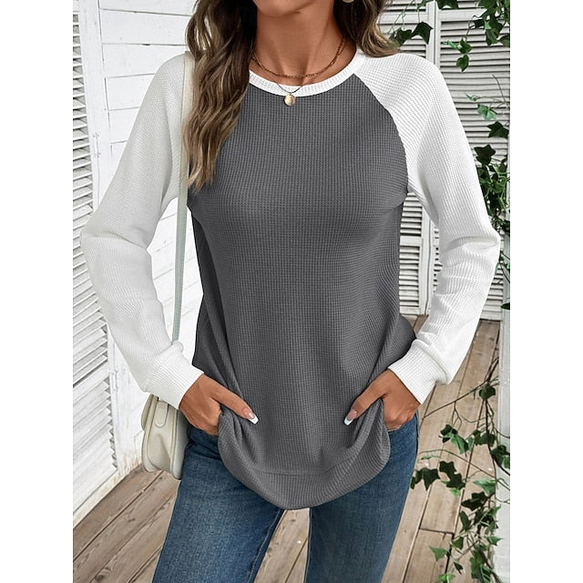 Women's T Shirt Color Block Fashion Stylish Classic Long