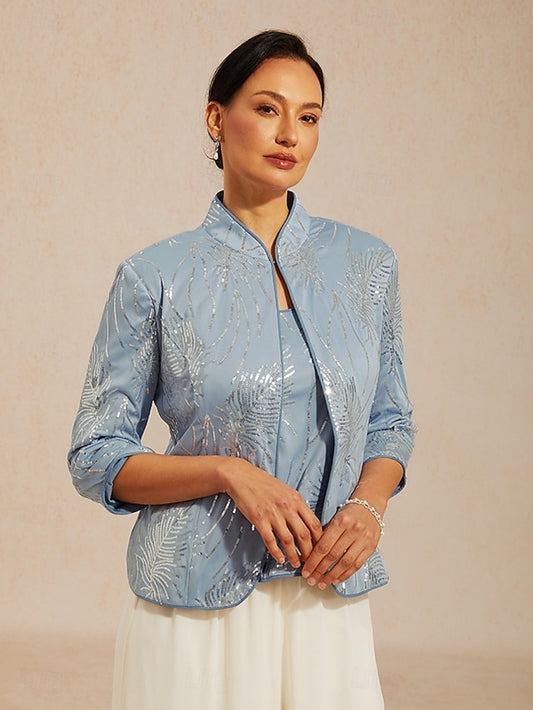 Women's Dressy Tops Elegant High Neck Blue Spring Fall