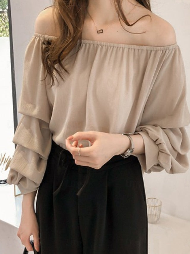 Women's Shirt Blouse Chiffon Tops Ruched Plain Active