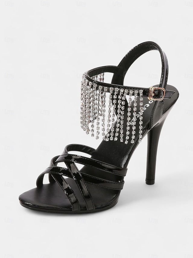 Women's with Red Rhinestone Stiletto Patent Leather Sandals