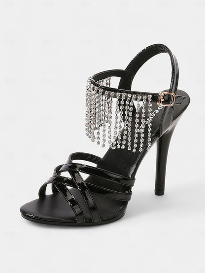 Women's with Red Rhinestone Stiletto Patent Leather Sandals