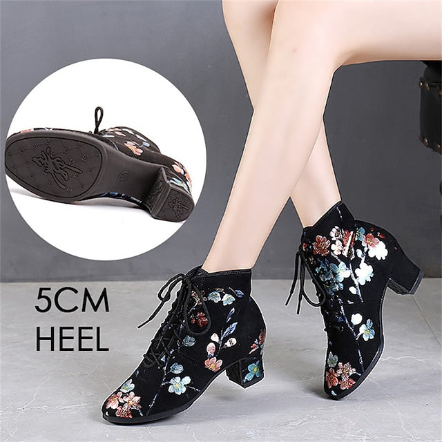 Black Comfortable for Lace-up Women Shoes – Floral Dance Low