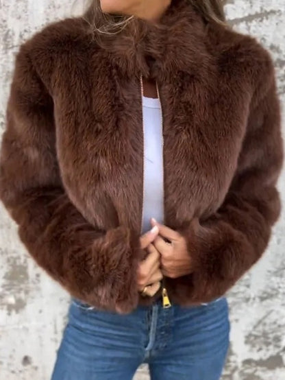Breathable Fur Casual Coat Plain Faux Women's Warm Zipper
