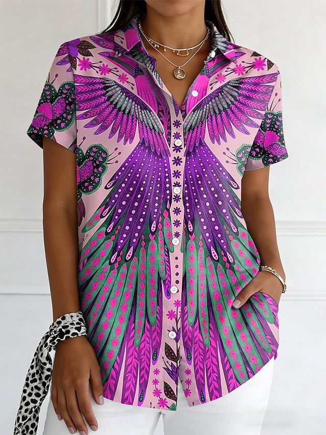 Women's Shirt Buttons Print Graphic Abstract Vintage