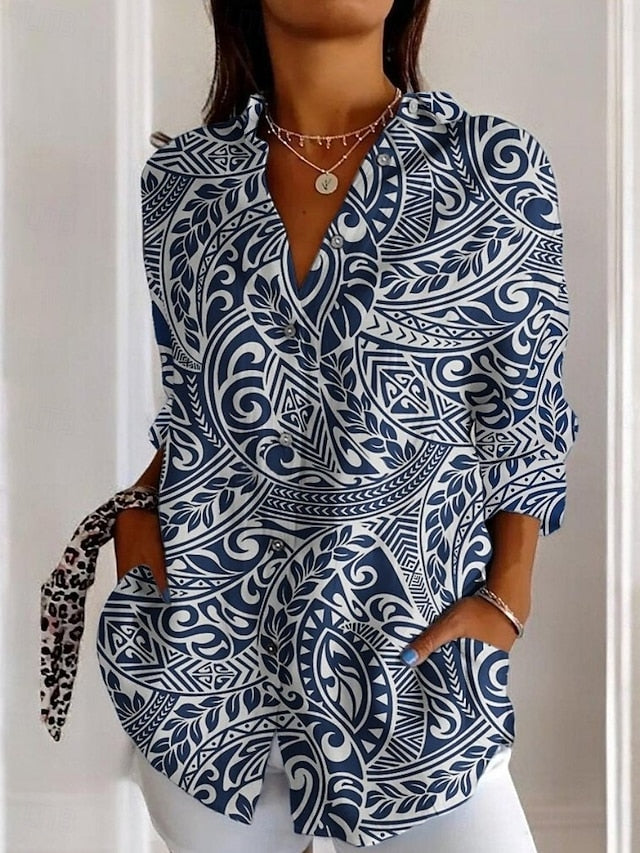 Women's Shirt Pocket Buttons Print Floral Bohemia Hawaiian