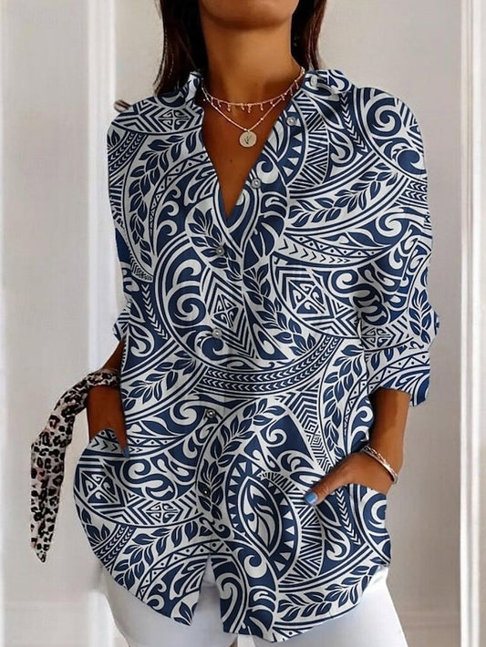 Women's Shirt Pocket Buttons Print Floral Bohemia Hawaiian
