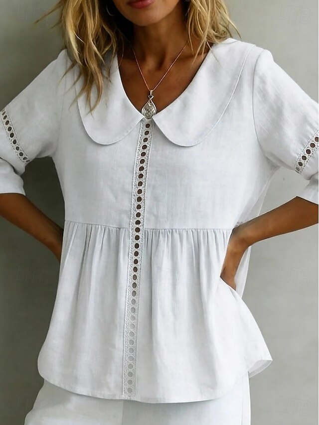 Women's Shirt Lace Patchwork Vintage Stylish Peter Pan